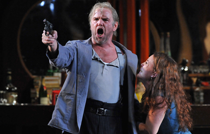Anthony Michaels-Moore and Katherine Whyte (Gilda) in Jonathan Miller's prodcution of Verdi's's <em>Rigoletto</em>, English National Opera, 2009. Photo by Chris-Christodoulou.