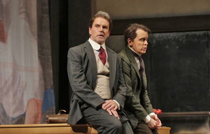 Anthony Michaels-Moore as The Impresario, Yuri Yussupoich, in Mozart's's <em>The Impresario</em>, alongside Kevin Burdette. The Santa Fe Opera, July, 2014. Photo by Ken Howard.