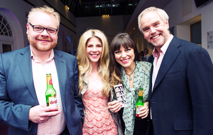 Martin Lamb, Emily Doyle Moore, Corinne Winters and Anthony Michaels-Moore post-opening night of <em>La Traviata</em> with the English National Opera, 2013. Photo by Alex Brenner.